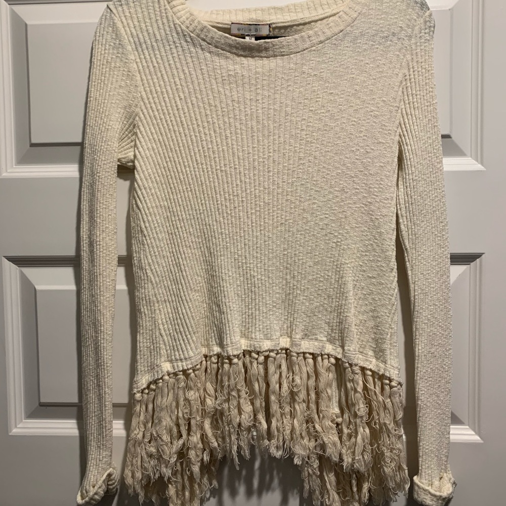 Cream sweater with tassels and fun back!!